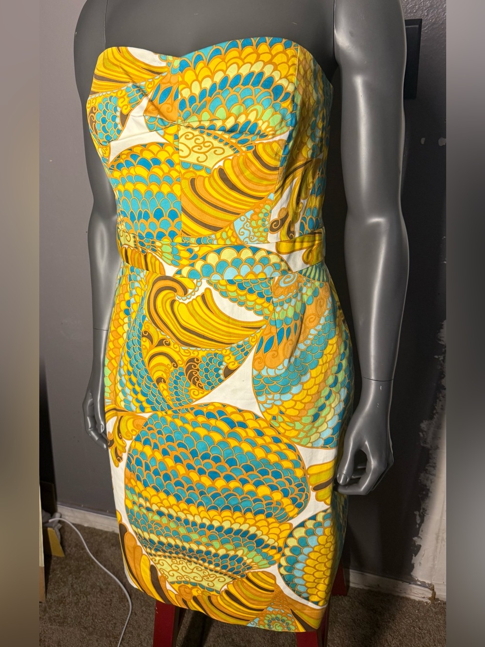 Strapless Trina Turk Banana Republic Yellow & Turquoise Print Sheath Dress